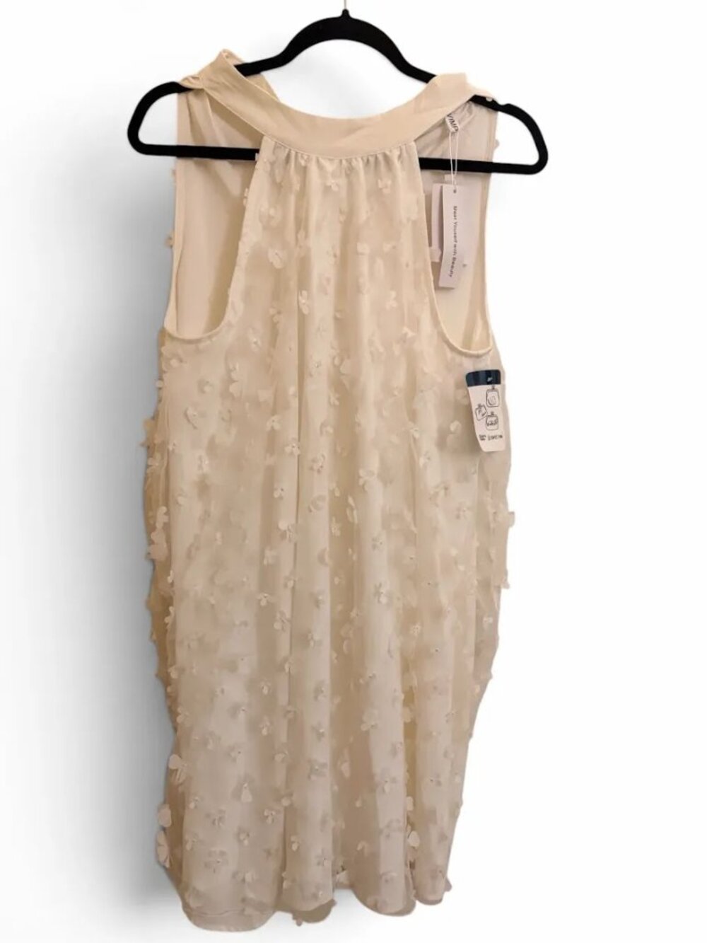 White 3D Floral Appliqué Halter Swing Dress (Size M)